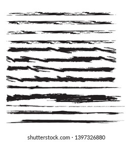 Grunge Paint Roller . Vector Brush Stroke . Distressed Banner . Black Stripes Isolated. Paintbrush Collection . Modern Textured Shape . Dry Border In Black . Bulge Lines