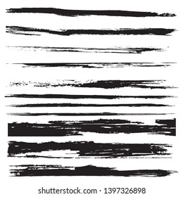 Grunge Paint Roller . Vector brush Stroke . Distressed banner . Black stripes isolated. paintbrush collection . Modern Textured shape . Dry border in Black . Bulge lines