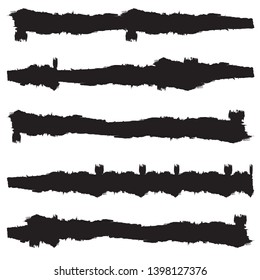 Grunge Paint Roller . Vector brush Stroke . Distressed banner . Black stripes isolated. paintbrush collection . Modern Textured shape . Dry border in Black . Bulge lines