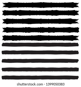 Grunge Paint Roller . Vector brush Stroke . Distressed banner . Black stripes isolated. paintbrush collection . Modern Textured shape . Dry border in Black . Bulge lines