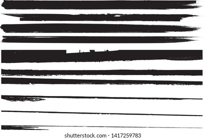 Grunge Paint Roller . Vector brush Stroke . Distressed banner . Black stripes isolated. paintbrush collection . Modern Textured shape . Dry border in Black . Bulge lines