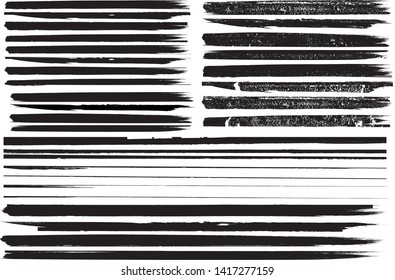 Grunge Paint Roller . Vector brush Stroke . Distressed banner . Black stripes isolated. paintbrush collection . Modern Textured shape . Dry border in Black . Bulge lines