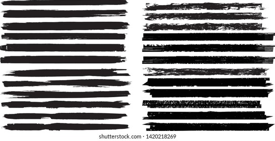 Grunge Paint Roller . Vector brush Stroke . Distressed banner . Black stripes isolated. paintbrush collection . Modern Textured shape . Dry border in Black . Bulge lines