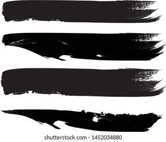 Grunge Paint Roller . Vector brush Stroke . Distressed banner . Black stripes isolated. paintbrush collection . Modern Textured shape . Dry border in Black . Bulge lines