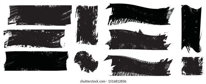 Grunge Paint Roller . Vector brush Stroke . Distressed banner . Black stripes isolated. paintbrush collection . Modern Textured shape . Dry border in Black . Bulge lines