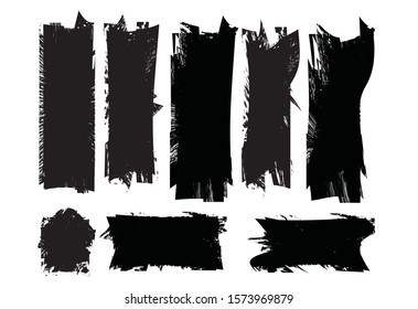 Grunge Paint Roller . Vector brush Stroke . Distressed banner . Black stripes isolated. paintbrush collection . Modern Textured shape . Dry border in Black . Bulge lines
