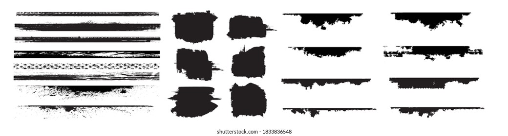 Grunge Paint Roller . Vector brush Stroke . Distressed banner . Black stripes isolated. paintbrush collection . Modern Textured shape . Dry border in Black . Bulge lines