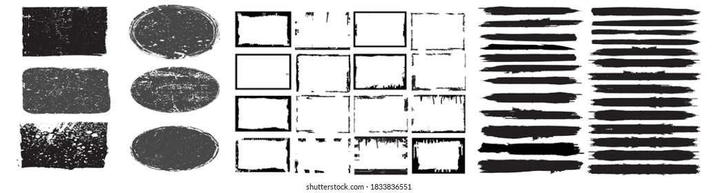 Grunge Paint Roller . Vector brush Stroke . Distressed banner . Black stripes isolated. paintbrush collection . Modern Textured shape . Dry border in Black . Bulge lines
