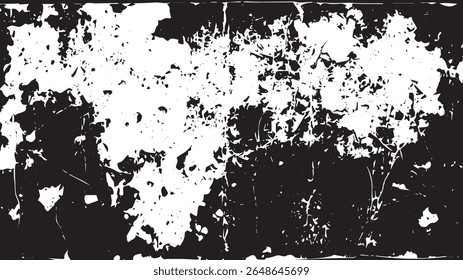 Grunge Paint Splatter Texture, High Contrast Black and White Distressed Surface Background for Overlays and Design Projects