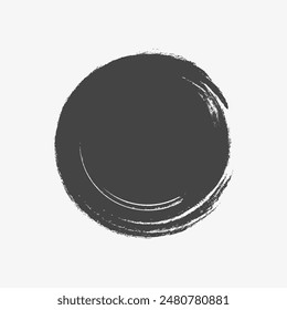 Grunge paint stamp, circle. Ink drawing with texture of brush strokes. Vector illustration