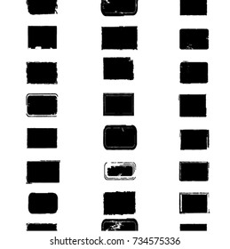Grunge Paint stamps. Vector brush Stroke . Distressed squares . Repeating  Black isolated paintbrush shapes . Modern Textured background . Dry border in Black . Seamless pattern . Endless texture . 