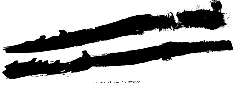 Grunge Paint stripe . Vector brush Stroke . Distressed banner . Black isolated paintbrush collection . Modern Textured shape . Dry border in Black . Bulge lines
