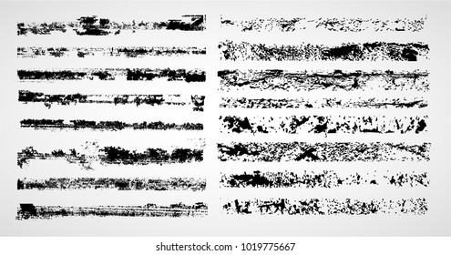 Grunge Paint stripe . Vector brush Stroke . Distressed banner . Black isolated paintbrush collection . Modern Textured shape . Dry border in Black . 