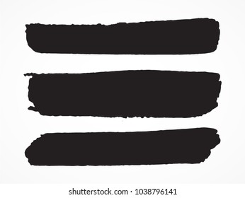 Grunge Paint stripe . Vector brush Stroke . Distressed banner . Black isolated paintbrush collection . Modern Textured shape . Dry border in Black . Bulge lines