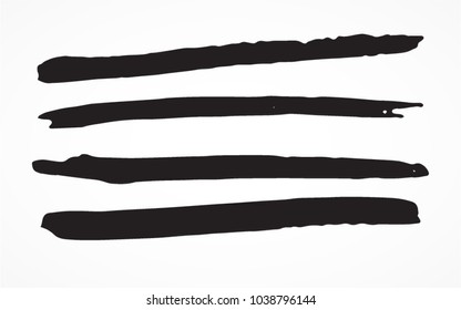 Grunge Paint stripe . Vector brush Stroke . Distressed banner . Black isolated paintbrush collection . Modern Textured shape . Dry border in Black . Bulge lines