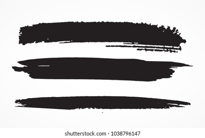 Grunge Paint stripe . Vector brush Stroke . Distressed banner . Black isolated paintbrush collection . Modern Textured shape . Dry border in Black . Bulge lines