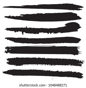 Grunge Paint stripe . Vector brush Stroke . Distressed banner . Black isolated paintbrush collection . Modern Textured shape . Dry border in Black 
