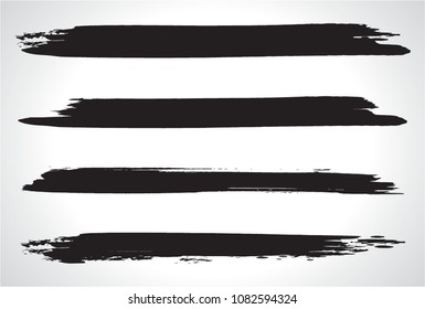 Grunge Paint stripe . Vector brush Stroke . Distressed banner . Black isolated paintbrush collection . Modern Textured shape . Dry border in Black . Bulge lines
