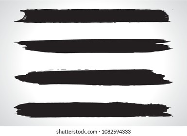 Grunge Paint stripe . Vector brush Stroke . Distressed banner . Black isolated paintbrush collection . Modern Textured shape . Dry border in Black . Bulge lines