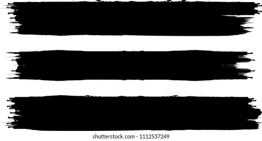 Grunge Paint stripe . Vector brush Stroke . Distressed banner . Black isolated paintbrush collection . Modern Textured shape . Dry border in Black . 