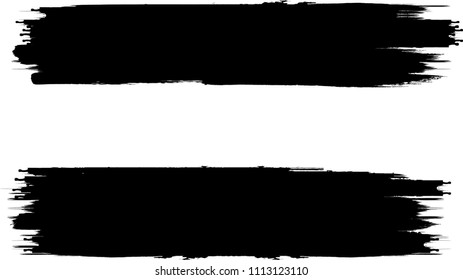 Grunge Paint stripe . Vector brush Stroke . Distressed banner . Black isolated paintbrush collection . Modern Textured shape . Dry border in Black . 