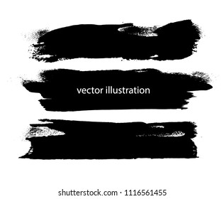 Grunge Paint stripe . Vector brush Stroke . Distressed banner . Black isolated paintbrush collection . Modern Textured shape . Dry border in Black . Bulge lines