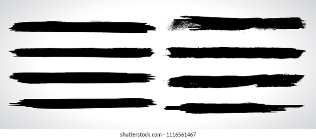 Grunge Paint stripe . Vector brush Stroke . Distressed banner . Black isolated paintbrush collection . Modern Textured shape . Dry border in Black . Bulge lines