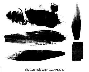 Grunge Paint stripe . Vector brush Stroke . Distressed banner . Black isolated paintbrush collection . Modern Textured shape . Dry border in Black . Bulge lines