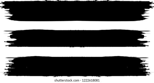 Grunge Paint stripe . Vector brush Stroke . Distressed banner . Black isolated paintbrush collection . Modern Textured shape . Dry border in Black . Bulge lines