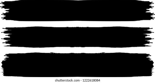 Grunge Paint stripe . Vector brush Stroke . Distressed banner . Black isolated paintbrush collection . Modern Textured shape . Dry border in Black . Bulge lines