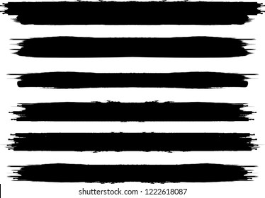 Grunge Paint stripe . Vector brush Stroke . Distressed banner . Black isolated paintbrush collection . Modern Textured shape . Dry border in Black . Bulge lines