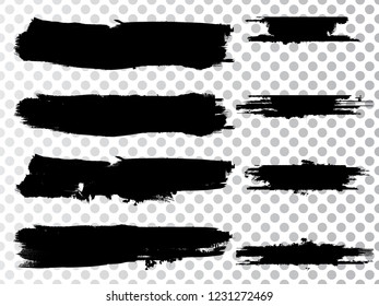 Grunge Paint stripe . Vector brush Stroke . Distressed banner . Black isolated paintbrush collection . Modern Textured shape . Dry border in Black . Bulge lines