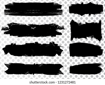 Grunge Paint stripe . Vector brush Stroke . Distressed banner . Black isolated paintbrush collection . Modern Textured shape . Dry border in Black . Bulge lines