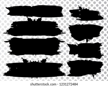 Grunge Paint stripe . Vector brush Stroke . Distressed banner . Black isolated paintbrush collection . Modern Textured shape . Dry border in Black . Bulge lines