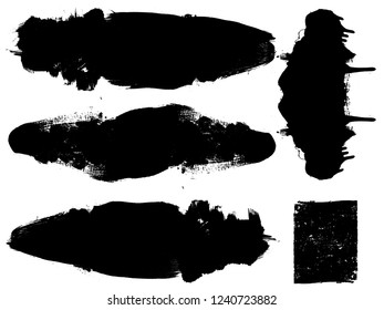 Grunge Paint stripe . Vector brush Stroke . Distressed banner . Black isolated paintbrush collection . Modern Textured shape . Dry border in Black . Bulge lines