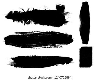 Grunge Paint stripe . Vector brush Stroke . Distressed banner . Black isolated paintbrush collection . Modern Textured shape . Dry border in Black . Bulge lines