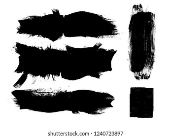 Grunge Paint stripe . Vector brush Stroke . Distressed banner . Black isolated paintbrush collection . Modern Textured shape . Dry border in Black . Bulge lines