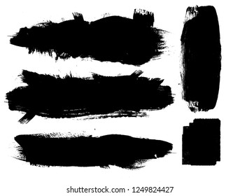 Grunge Paint stripe . Vector brush Stroke . Distressed banner . Black isolated paintbrush collection . Modern Textured shape . Dry border in Black . Bulge lines