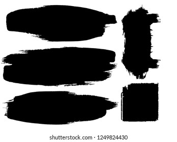 Grunge Paint stripe . Vector brush Stroke . Distressed banner . Black isolated paintbrush collection . Modern Textured shape . Dry border in Black . Bulge lines