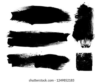 Grunge Paint stripe . Vector brush Stroke . Distressed banner . Black isolated paintbrush collection . Modern Textured shape . Dry border in Black . Bulge lines