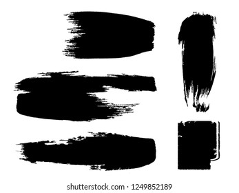 Grunge Paint stripe . Vector brush Stroke . Distressed banner . Black isolated paintbrush collection . Modern Textured shape . Dry border in Black . Bulge lines