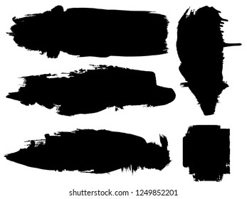 Grunge Paint stripe . Vector brush Stroke . Distressed banner . Black isolated paintbrush collection . Modern Textured shape . Dry border in Black . Bulge lines