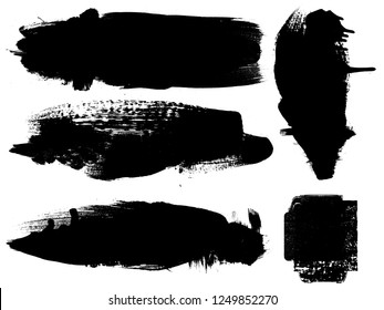 Grunge Paint stripe . Vector brush Stroke . Distressed banner . Black isolated paintbrush collection . Modern Textured shape . Dry border in Black . Bulge lines