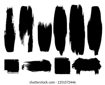 Grunge Paint stripe . Vector brush Stroke . Distressed banner . Black isolated paintbrush collection . Modern Textured shape . Dry border in Black . Bulge lines