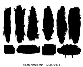 Grunge Paint stripe . Vector brush Stroke . Distressed banner . Black isolated paintbrush collection . Modern Textured shape . Dry border in Black . Bulge lines