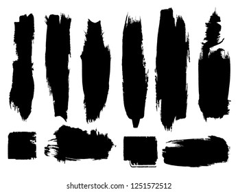 Grunge Paint stripe . Vector brush Stroke . Distressed banner . Black isolated paintbrush collection . Modern Textured shape . Dry border in Black . Bulge lines
