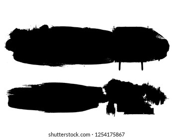 Grunge Paint stripe . Vector brush Stroke . Distressed banner . Black isolated paintbrush collection . Modern Textured shape . Dry border in Black . Bulge lines