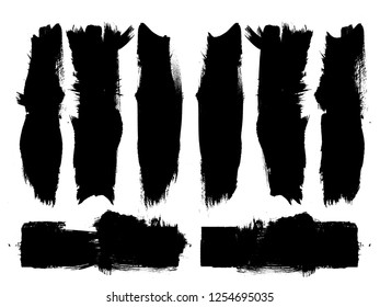 Grunge Paint stripe . Vector brush Stroke . Distressed banner . Black isolated paintbrush collection . Modern Textured shape . Dry border in Black . Bulge lines