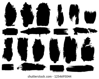 Grunge Paint stripe . Vector brush Stroke . Distressed banner . Black isolated paintbrush collection . Modern Textured shape . Dry border in Black . Bulge lines