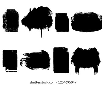 Grunge Paint stripe . Vector brush Stroke . Distressed banner . Black isolated paintbrush collection . Modern Textured shape . Dry border in Black . Bulge lines